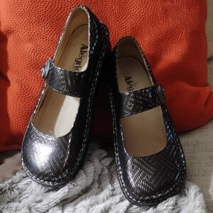Alegria Shiny Black Textured Mary Jane Shoes